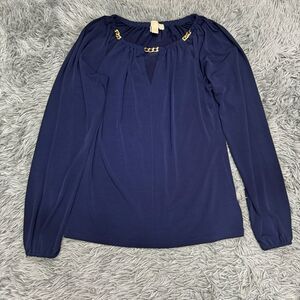 MICHAEL Michael Kors Dark Blue Top with Gold Accents